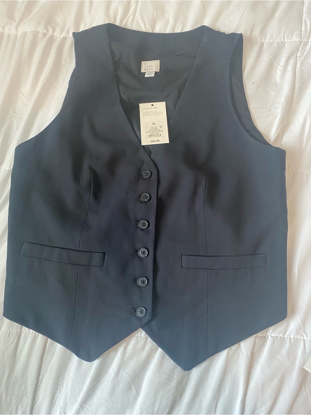 a new day Black Sleeveless V-Neck Button Front Vest